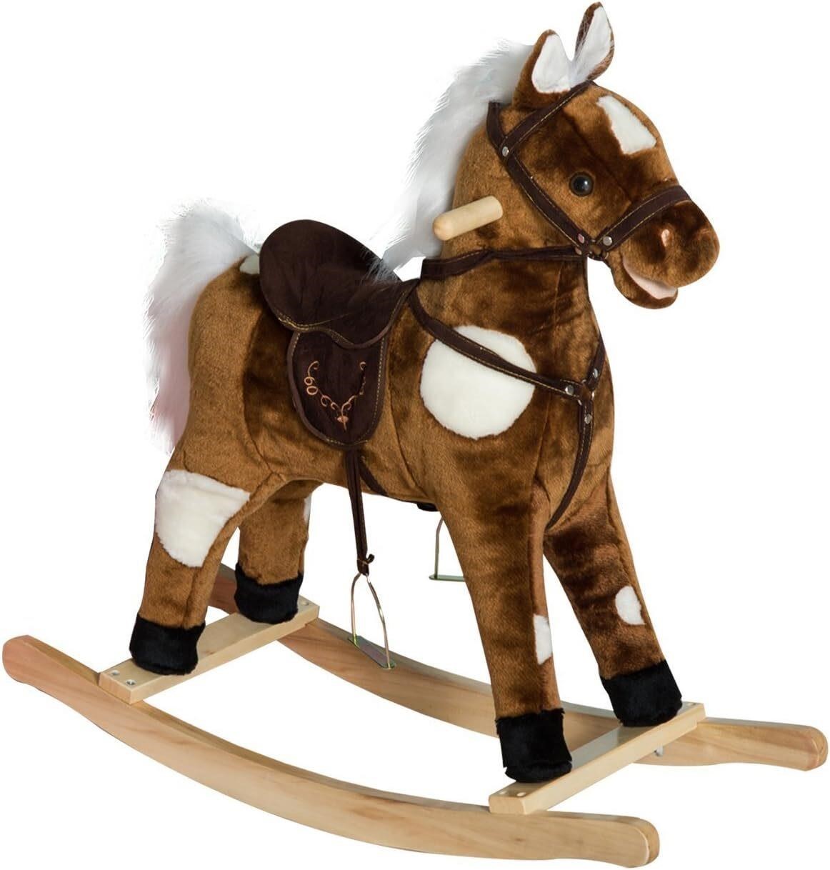 Kids Plush Ride-On Rocking Horse - Dark Brown