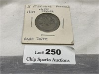 1937 Silver 5 Escudos, Rare Portugal Coin