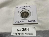1917 Silver 10 Cent Canada Coin