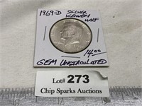 1969 D Silver GEM UNC Kennedy Half Dollar