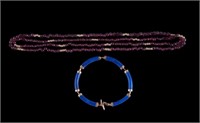 14K Gold Lapis Bracelet & Garnet Necklace