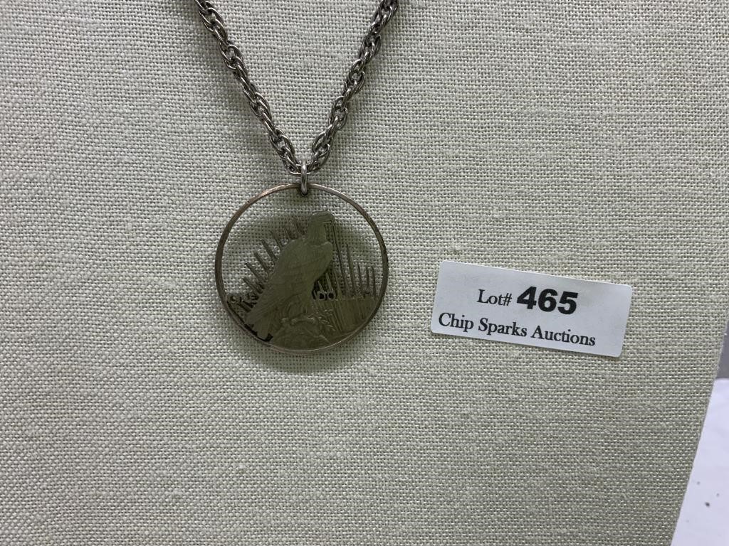 Silver Peace Dollar Eagle Cut Out Charm Necklace