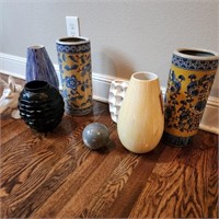 Lot of Modern Vases w/ Ceramic Unicorn Head