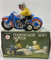 Clockwork Motorcycle With Sidecar Vintage Toy