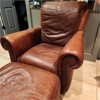 Leather Style Armchair w/ Ottoman