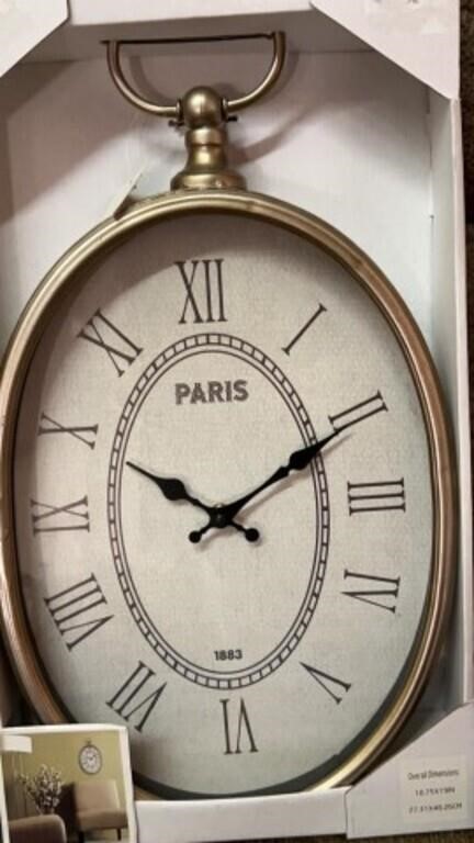 New PARIS 1883 oval wall clock, overall 19 x