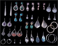 Sterling Silver & Semi-Precious Earrings (19 Prs)