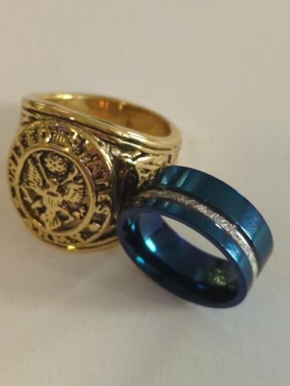 Mens size 10 army gold ring  & a size 6ish ? Blue