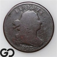 1803 Draped Bust Half Cent, VG Bid: 110