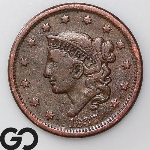 1837 Coronet Head Large Cent, Fine Bid: 34