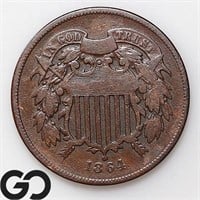 1864 Two Cent Piece, Large Motto, VG+ Bid: 17