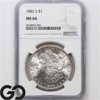 1882-S Morgan Silver Dollar, NGC MS64 Guide: 125