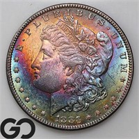 1883 Morgan Silver Dollar, INTENSE RAINBOW TONING
