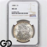 1888 Morgan Silver Dollar, NGC MS64 Guide: 90