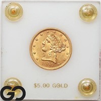 1900 $5 Gold Liberty, Near Gem BU Bid: 700