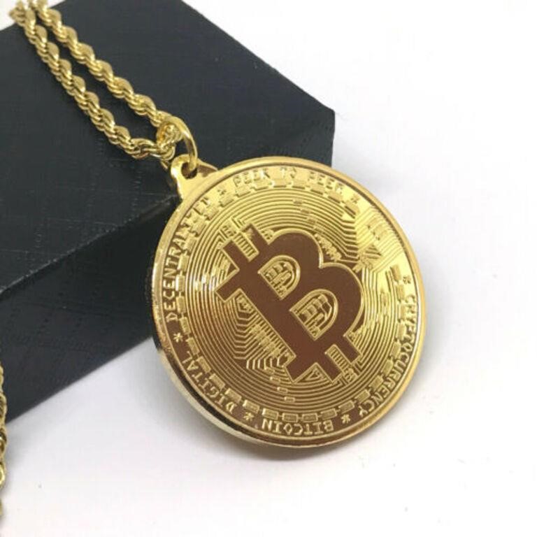 Gold Plated Bitcoin Coin Necklace Gold Plated Bitc
