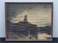Framed Print of Windmill Overlooking River