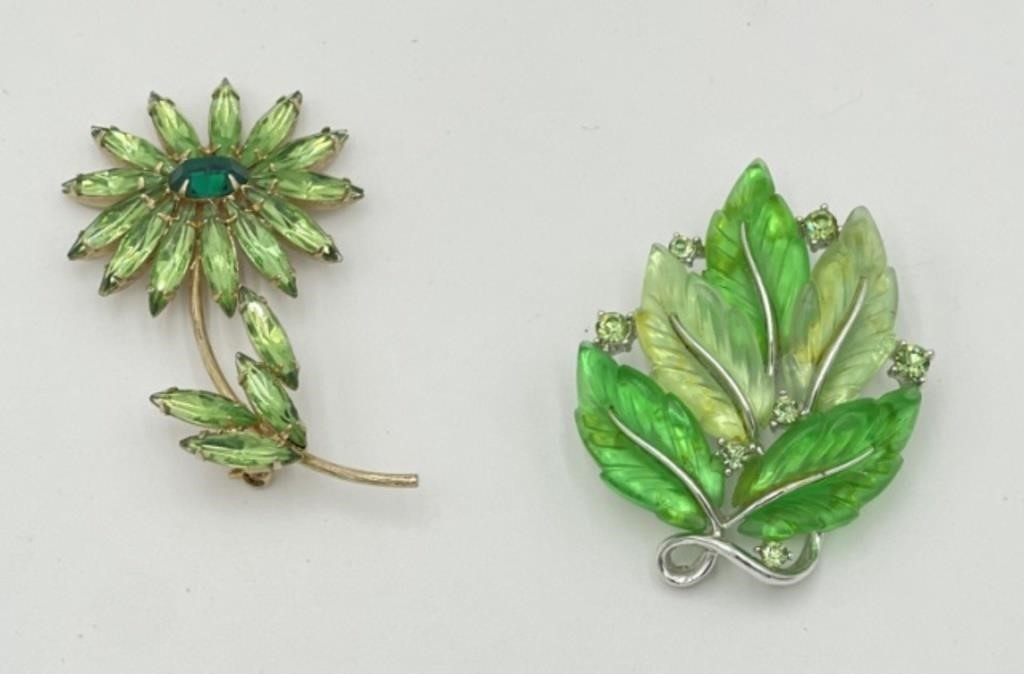 Vintage Lisner & Green Flower Brooches