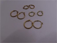 (4sets) Sterling goldtoned Loop Earrings 1/2"&3/4"