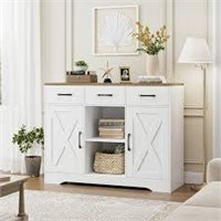 White Farmhouse Buffet Cabinet with Drawers