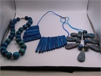 (3) beautiful Blue Stone Necklaces 16"