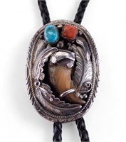 Sterling Native American Turquoise Claw Bolo