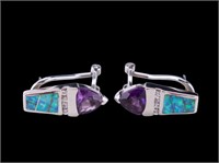 Opal and Amethyst Sterling Silver Earrings