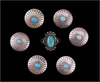 Native American Sterling Button Covers & Ring