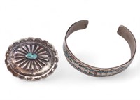 Native American Signed Turquoise Bracelet & Brooch