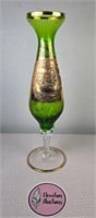 Green Bohemian Glass Ship Vase