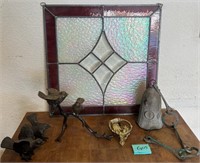 F - STAINED GLASS PANEL & COLLECTIBLE FIGURINES