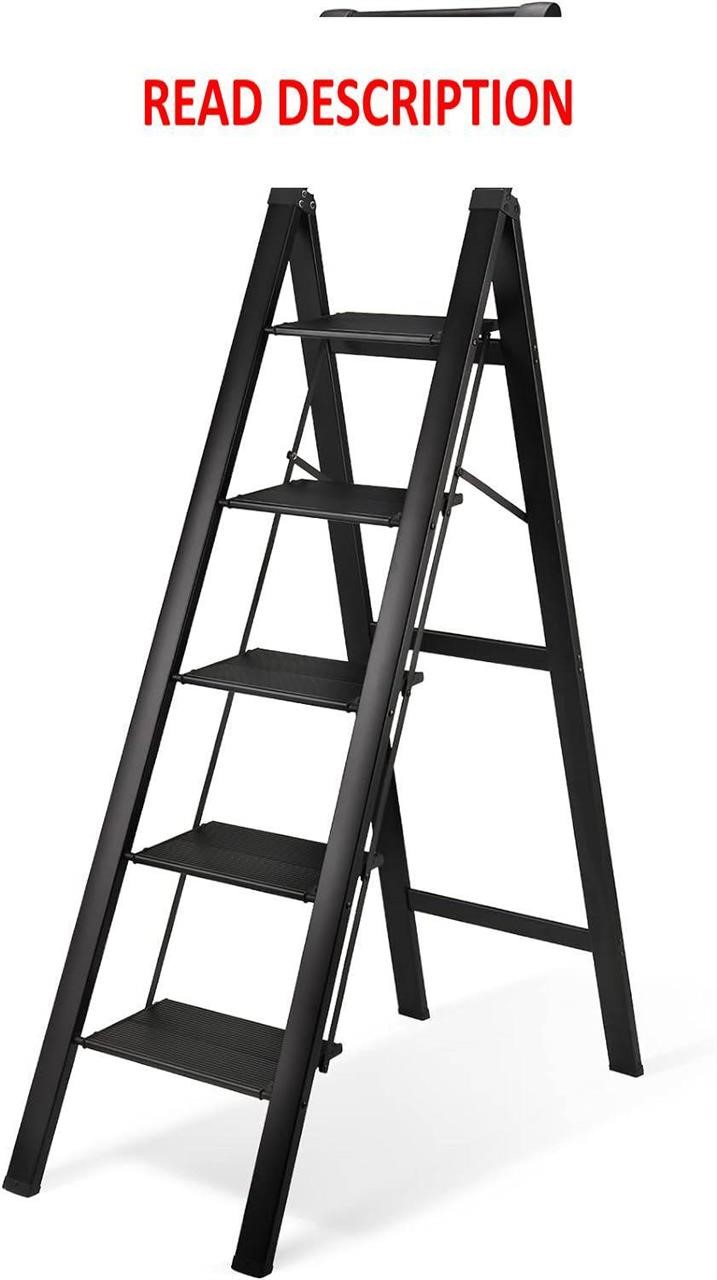 HBTower 5 Step Ladder  Aluminum  330LBS  Black