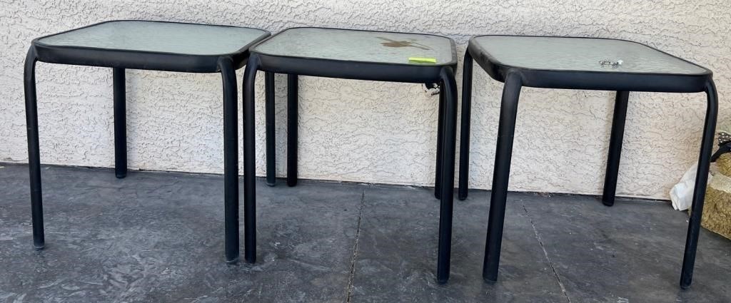 F - LOT OF 3 SMALL PATIO TABLES (Y4)