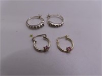 (2) Pretty Loop Sterling 3/8"/1/2" Stone Earrings