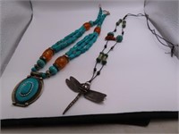 (2) beaded Dragonfly & TurqLook Necklaces