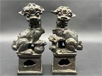 Vintage Heavy Bronze Pair of Guardian Foo Dogs