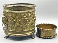 (2) Brass Planters, Large is Lion Handled & Footed