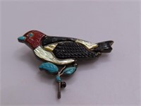early Pawn Sterling 1.5" BIRD Stone Pin SIGNED