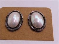 early Pawn Sterling sgnd CW Earrings White Stone8g