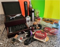 F - WINE SET, STOPPERS, COASTERS, MORE (L82)