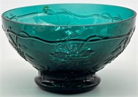 Footed Green Pressed Glass Holly Bowl
