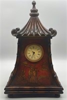 Asian Pagoda Style Wooden Quartz Mantel Clock