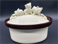 Oval Porcelain Lidded Box w/ 3 Little Pigs