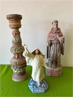 Wood Carved Saint Francis Figurine Candle Holder +