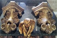F - PAIR OF WALL SCONCE SHELVES & ANGEL (K37)