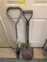 Bulb planter & short handled round point shovel