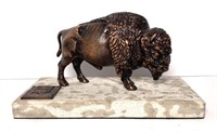Brass Buffalo on Stone Base