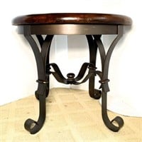 Round Tile & Wood Top Side Table