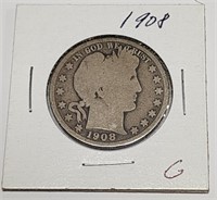 1908 Barber Half Dollar Silver