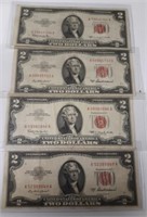 Lot of 4 Red Seal $2 Bill's 1953 & 1963